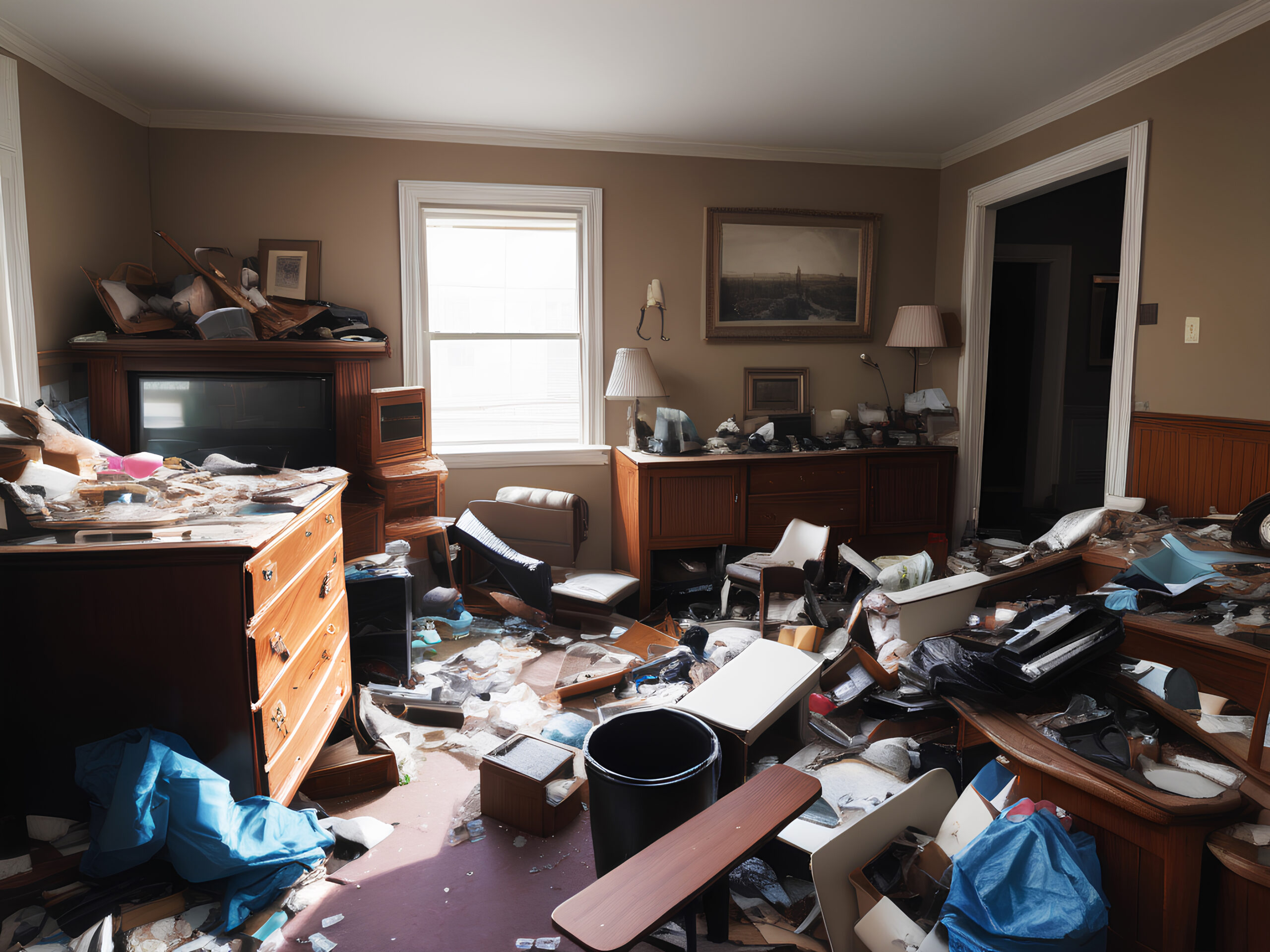 Water Damage Restoration Contractor New York - Water Damaged Personal Property on the Floor of a House