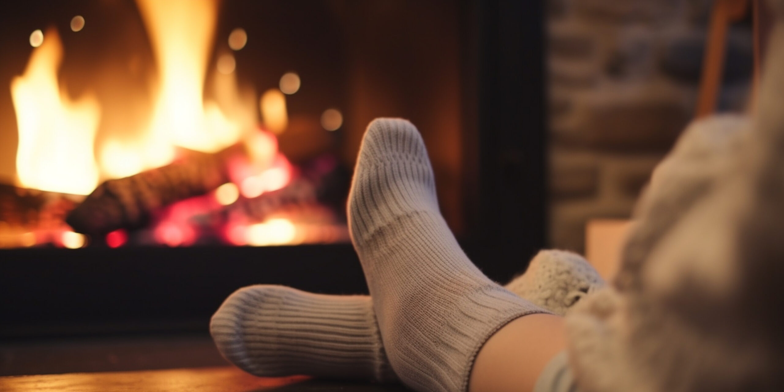 Batt Insulation Contractor New York - A Woman's Feet Showing, Relaxing in Front of the Fireplace