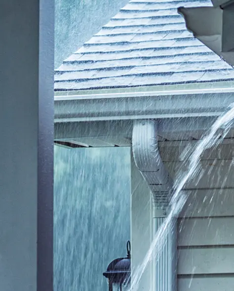 Water Damage Restoration Contractors in Baldwin, NY - Water Rushing Off of a Roof Valley