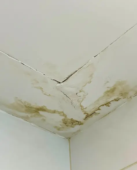 Water Damage Restoration Contractors in East Meadow, NY - Water Damage on a Ceiling in the Corner<br />
