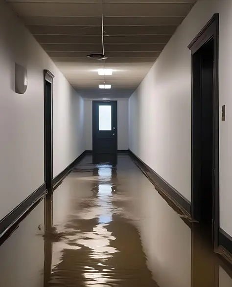 Water Damage Restoration Contractors in Hempstead, NY - A Picture of a Commercial Building After a Flood with Standing Water on the Floor