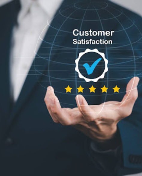 Water Damage Restoration Contractors in Rockville Centre, NY -  A Man Holding a Customer Satisfaction Icon in His Hand with Five Stars Under it