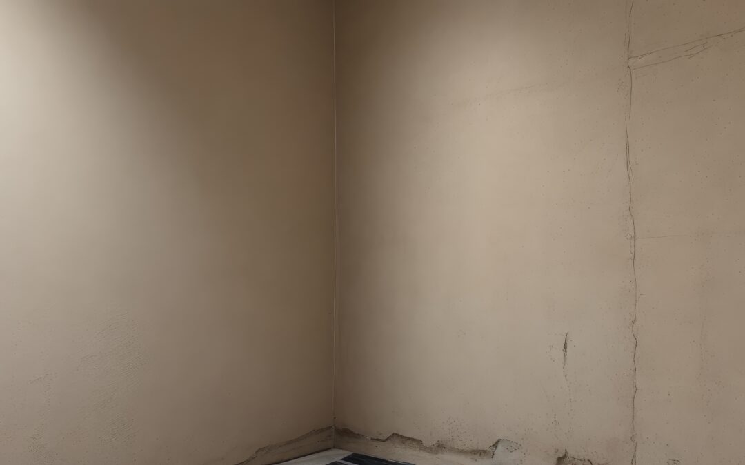 Basement walls bowing - The image shows white walls bowing in a basement
