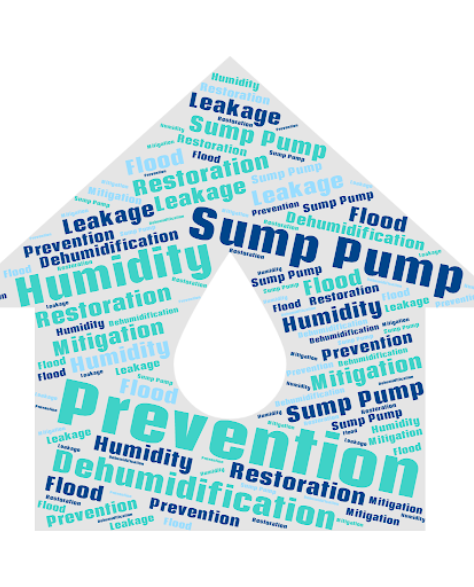 Water Damage Restoration Contractors in Homecrest, NY - A Word Cloud Shaped Like a House with Water Damage Prevention Keywords in it