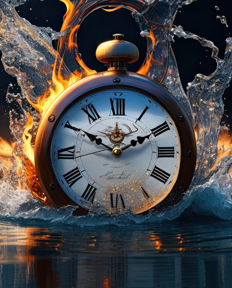 Water Damage Restoration Contractors in Rego Park, NY - A Clock with Fire and Water Around It