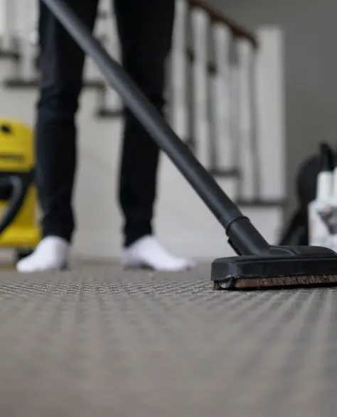 Water Damage Restoration Contractors in Brentwood, NY - A Woman in Her Socks with a Wet Dry Vac Vacuuming Water Out of a Rug