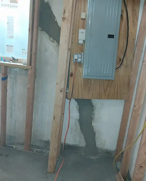 Top-Rated Foundation Repair Contractors in Hicksville, NY - A Picture of a Basement with Basement Wall Cracks Due to an Unlevel Foundation After They Had Been Repaired