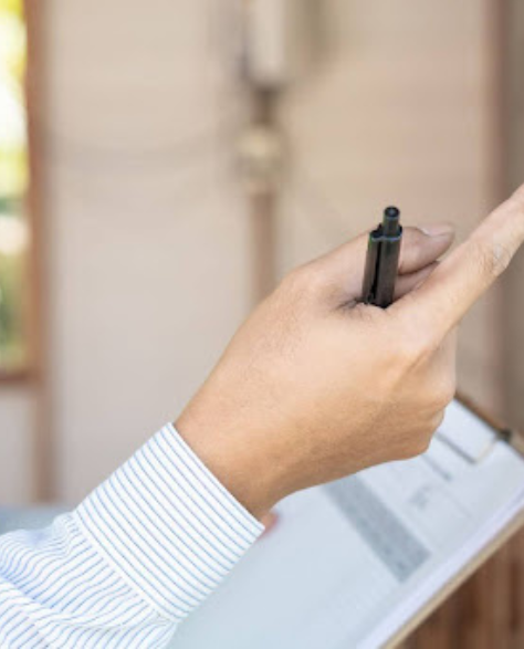 Foundation Repair Contractor in Centereach, NY - A Foundation Inspector Pointing Out Something on a Wall<br />
