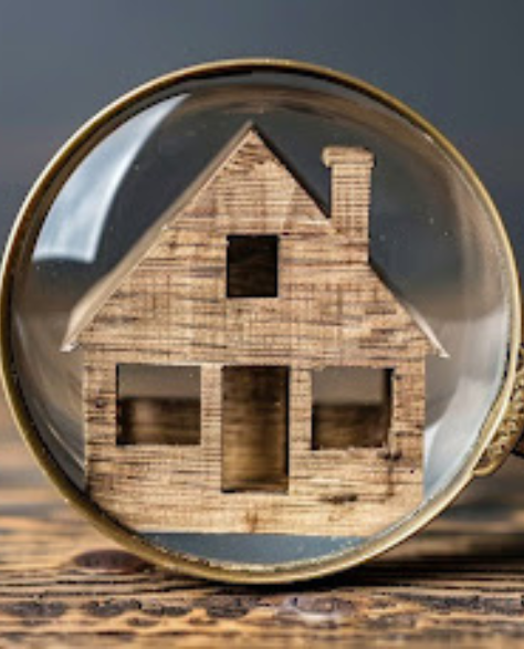 Foundation Repair Contractor in Centereach, NY - A Wooden House Icon on a Wooden Table with a Magnifying Glass in Front<br />
