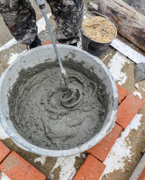 Foundation Repair Contractors in Central Islip, NY - A Man Mixing Cement in a Bucket<br />
