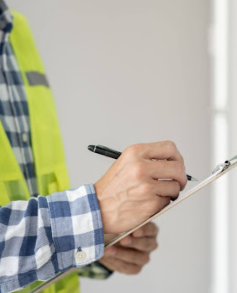 Foundation Repair Contractors in Holbrook, NY - A Foundation Inspector Writing on a Clipboard Outside of a Home