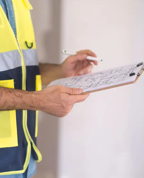 Water Damage Restoration Contractors in South Ozone Park, NY - A Water Damage Inspector in a Yellow Vest Writing on His Clipboard As He Inspects a Property