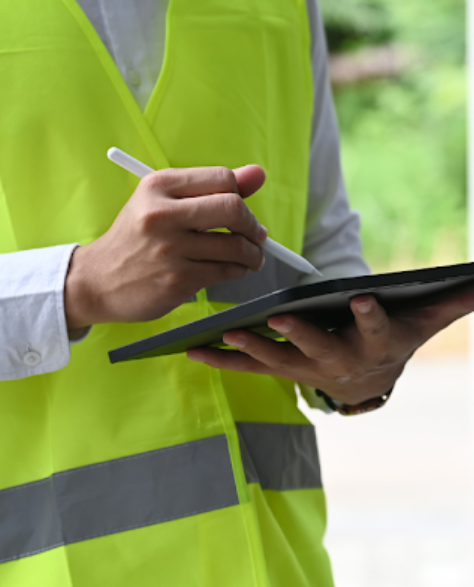 Foundation Repair Contractors in Long Island City, NY - A Man with a Yellow Reflective Vest Writing On a Clipboard<br />
