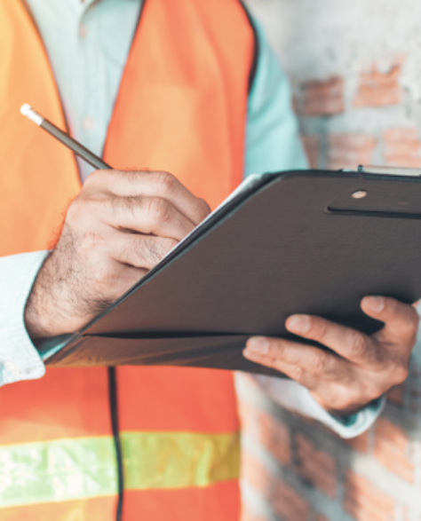 Foundation Repair Contractors in Long Island City, NY - A Man with a Clipboard at a House Inspecting<br />
