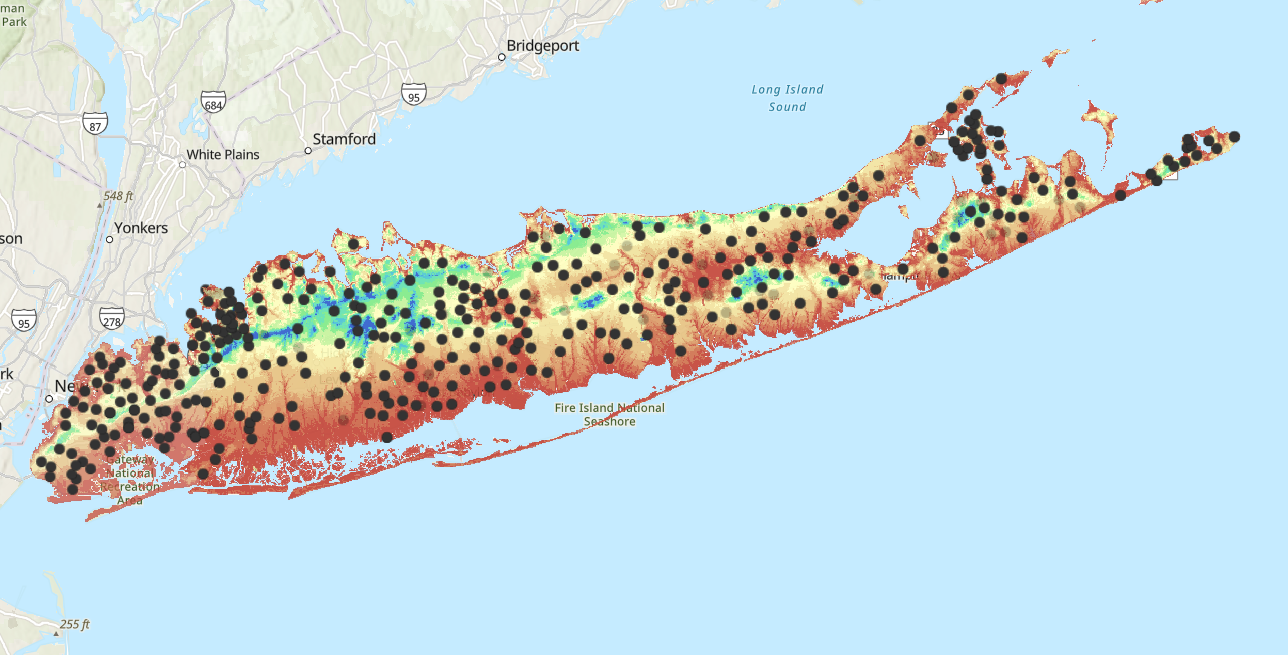 New York Water Table Depths - A Screenshot of a Map Showing Water Tabled Depths from USGS.gov