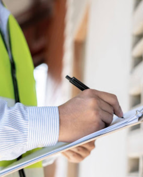  Foundation Repair Contractors in Kensington, NY - A Foundation Inspector Outside of a House Writing on His Clipboard<br />
