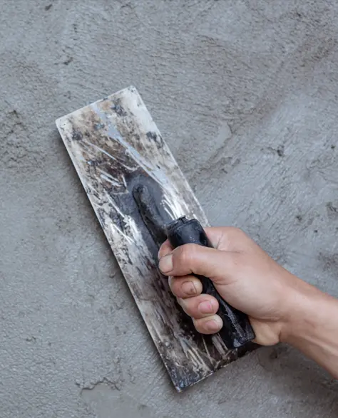 Water Damage Restoration Contractors in Woodside, NY - A Man Floating Cement with a Trowel to Smooth it Out