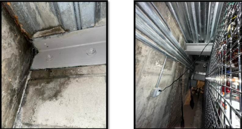 Water seepage from crack and associated efflorescence and mildew