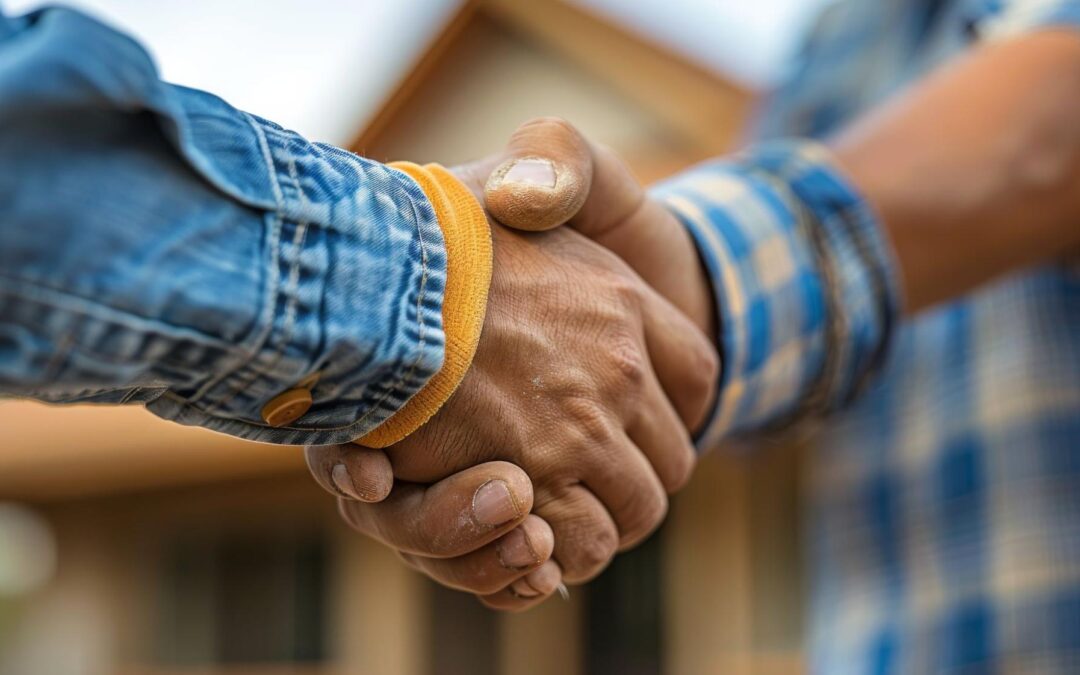 Waterproofing and Insulation Contractor Company in Bethside, NY - A Contractor Shaking Hands with a Homeowner Outside His Home