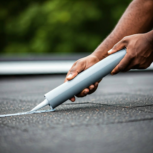 How to air seal roof shed - A man applying a sealing solution on the roof of a shed.