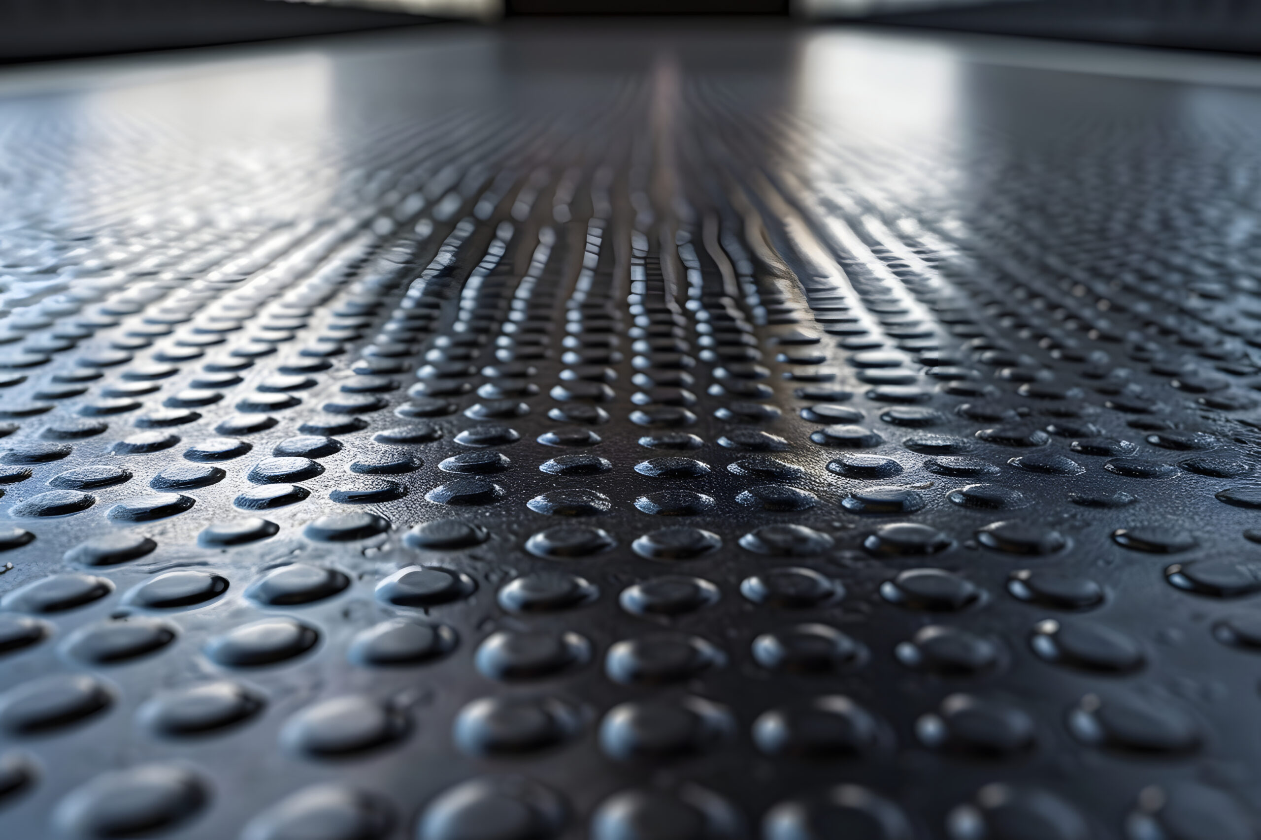 Rubber flooring in all black in a room 