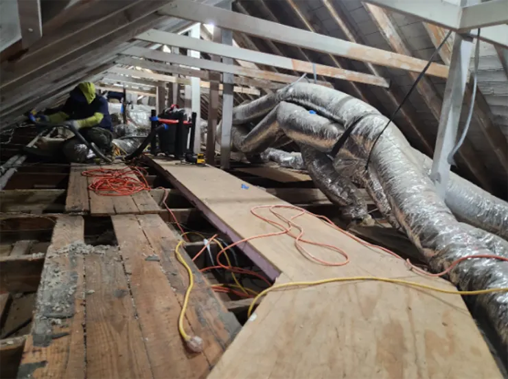 Attic floor in the attic before insulation installation in Huntington Station, NY