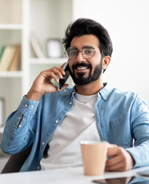 A homeowner related on his chair and drinking coffee calling Zavza Seal LLC to schedule professional well repair services<br />
