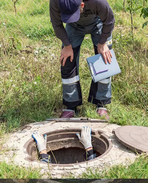 A plumber inspecting a drainage well