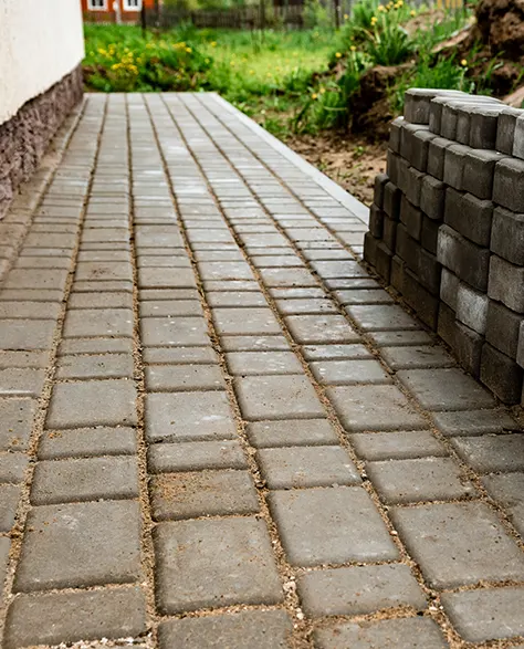 Paving Installation: A small area outside a house where paving is laid