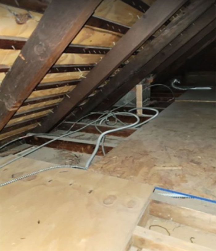 The attic space where insulation was needed and was installed by the Zavza Seal team