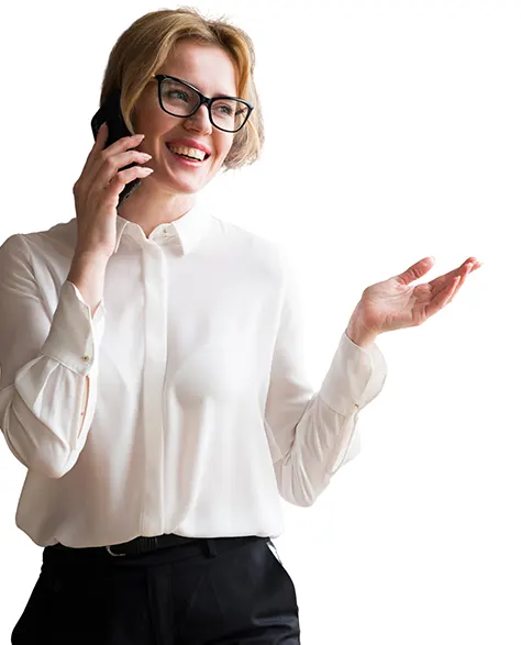 A businesswoman talking on the phone to book an appointment for primary sump pump installation<br />
