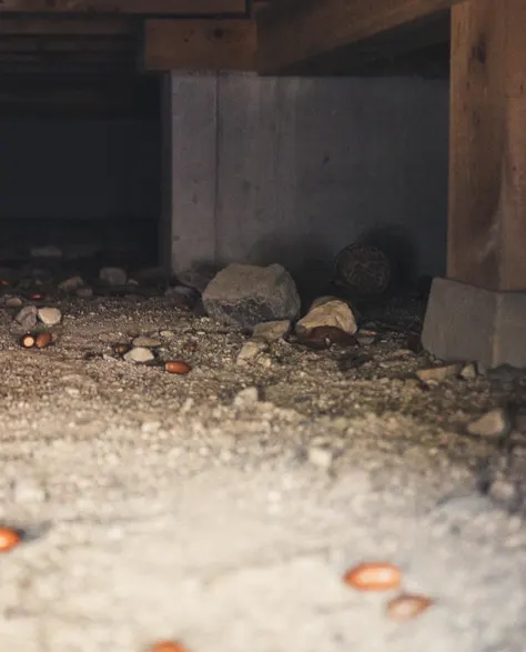 A close-up of a crawl space in need of a sump pump<br />
