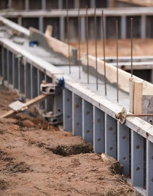 A close up of a footing installed with reinforced concrete