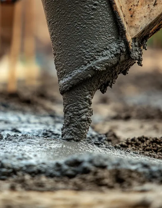 Concrete Slab Installation: Concrete being poured by construction workers