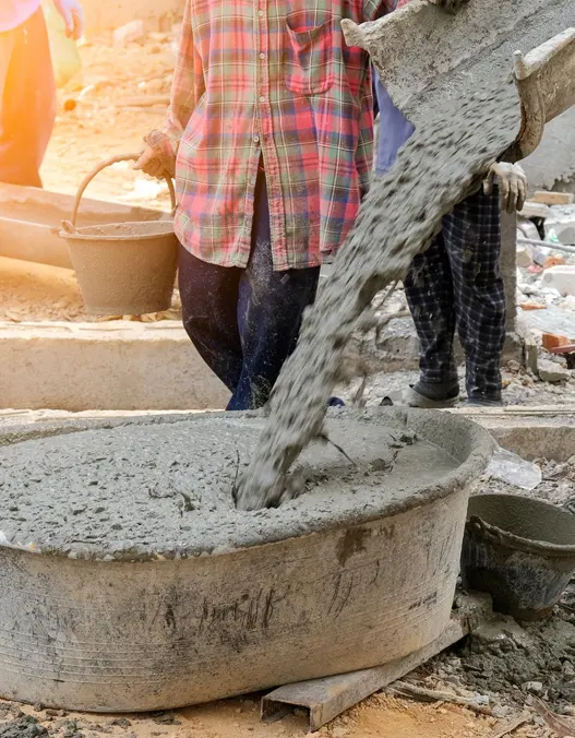 Concrete pouring in a construction site