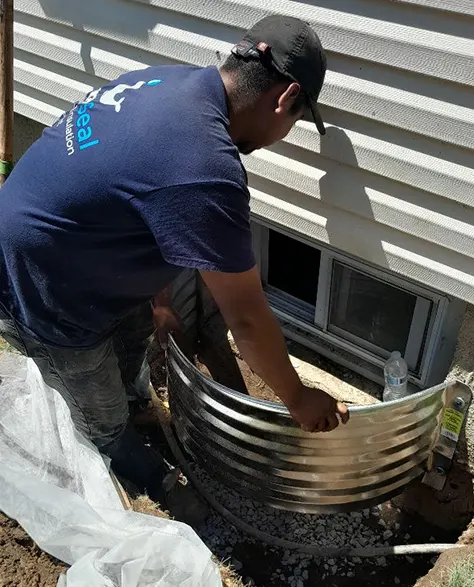 A contractor from zavza seal installing an egress window