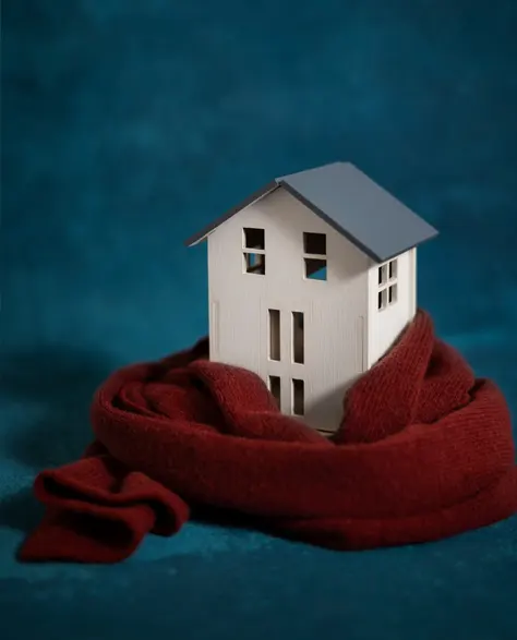 A nice and dry home being depicted with a scarf around a toy house