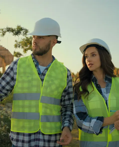 Two contractors working in a home, one holding a blueprint<br />
