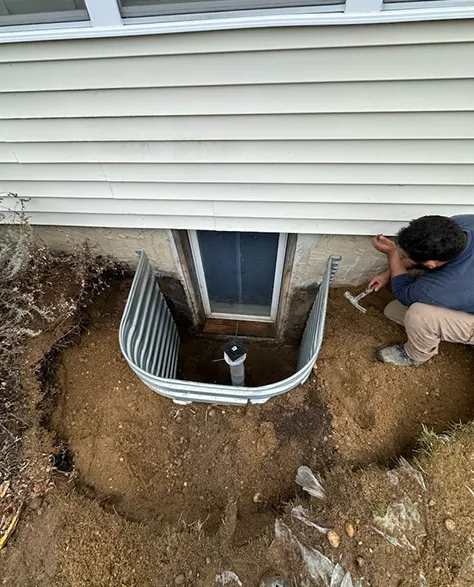 A Window Well Being Installed by a Zavza Seal Technician