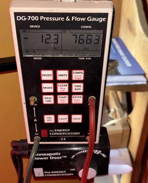 A blower test device taking a reading