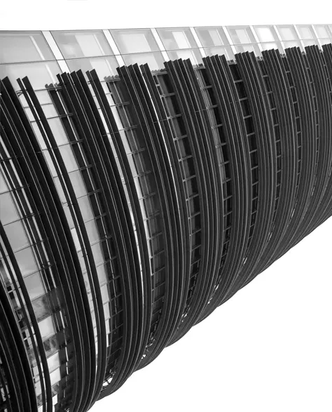 A modern image of carbon straps bent around a foundation wall.