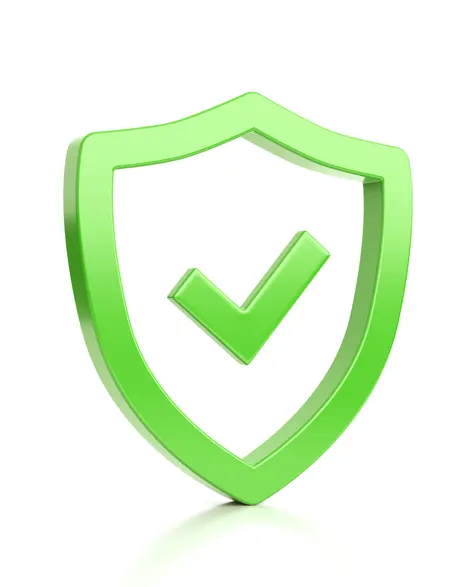 A shield with a green check mark inside