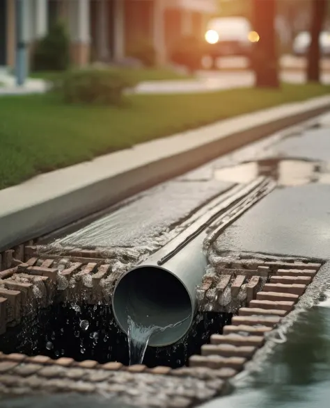 An efficient drainage system in which water from the yard is being drained in a sewer on the road side