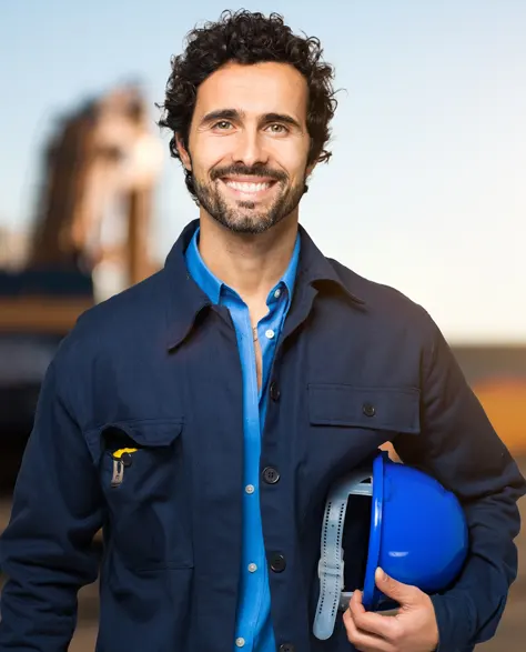 An engineer in a hard hat holding a hard hat in his arm 