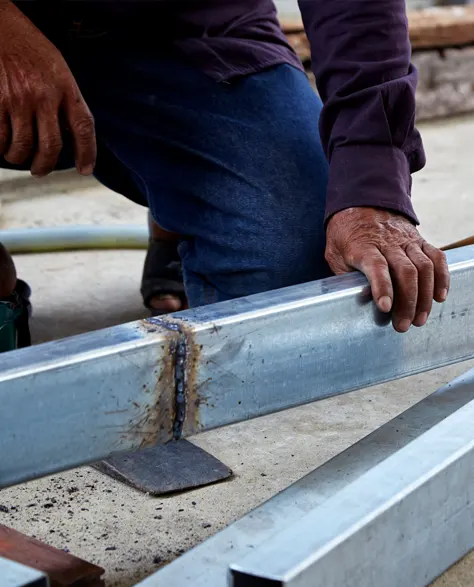 Beam Installation: A contractor welding a steel beam