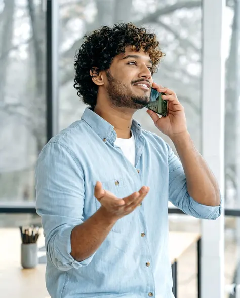 A homeowner calling on the phone to make a deal with the zavza team for insulation and rebate.