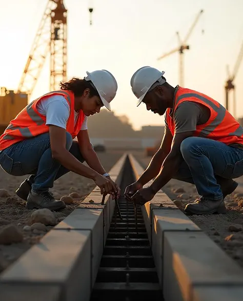 Installation of a carbon strap in a foundation.