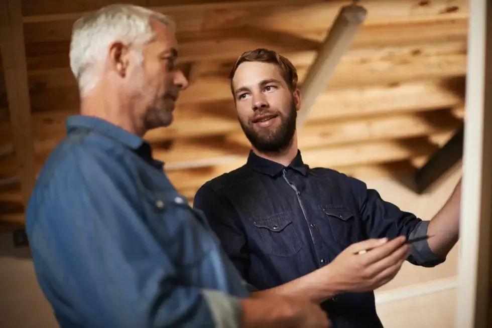 Basement Wall Leaning - A Contractor Explaining Something to a Homeowner