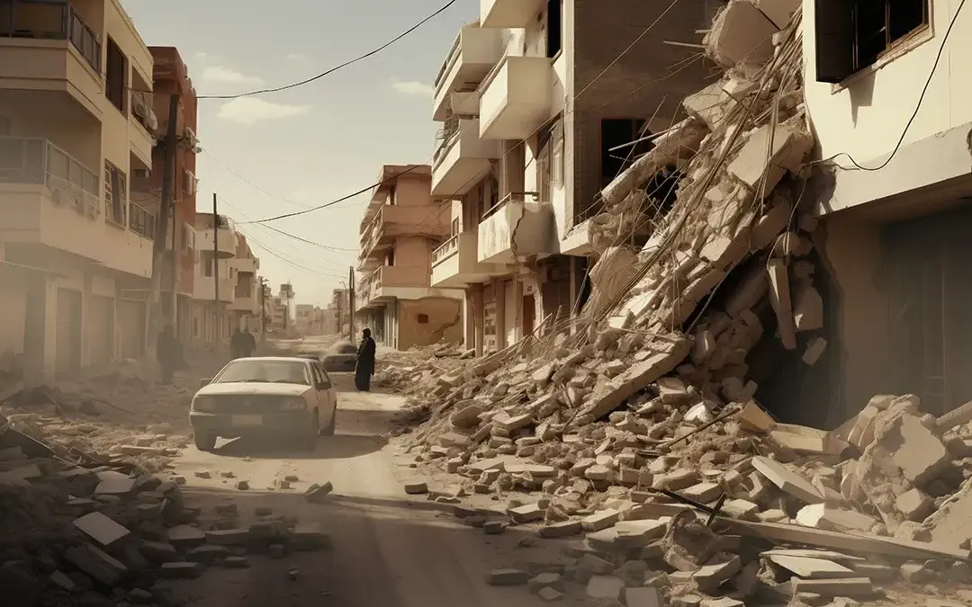 A wreckage of a building after an earthquake because of the lack of earthquake retrofitting