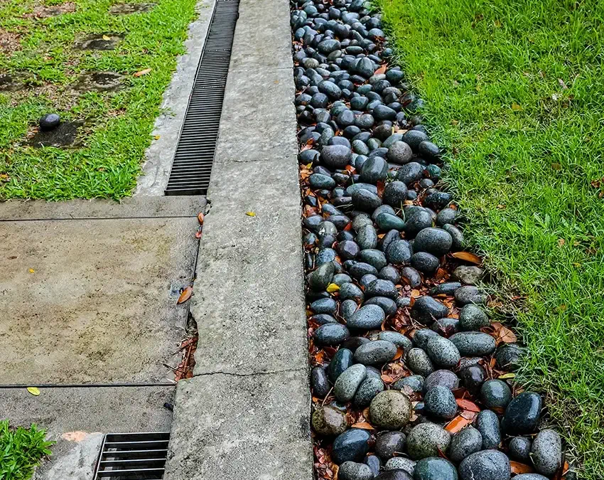 A well drainage system in the exterior of the property